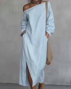 Vyla™ Loose-fitting One Shoulder Split Hem Midi Dress