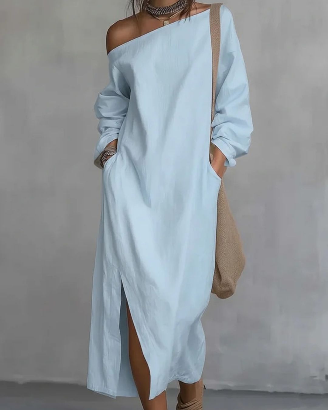 Vyla™ Loose-fitting One Shoulder Split Hem Midi Dress