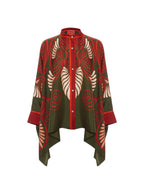 Vyla™ Kerylos Placée Dark Green Twill Silk Blouse Peacock Wing Print Elegant Flowy Set