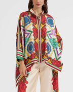 Vyla™ Taormina Placée Ivory Twill Blouse Baroque Palace Print Elegant Flowy Set