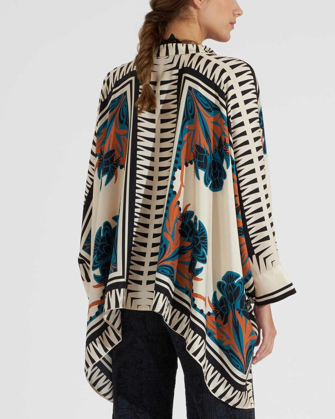 Vyla™ Ivory and Teal Printed Elegant Flowy Caftan Set