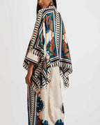 Vyla™ Ivory and Teal Printed Elegant Flowy Caftan Set