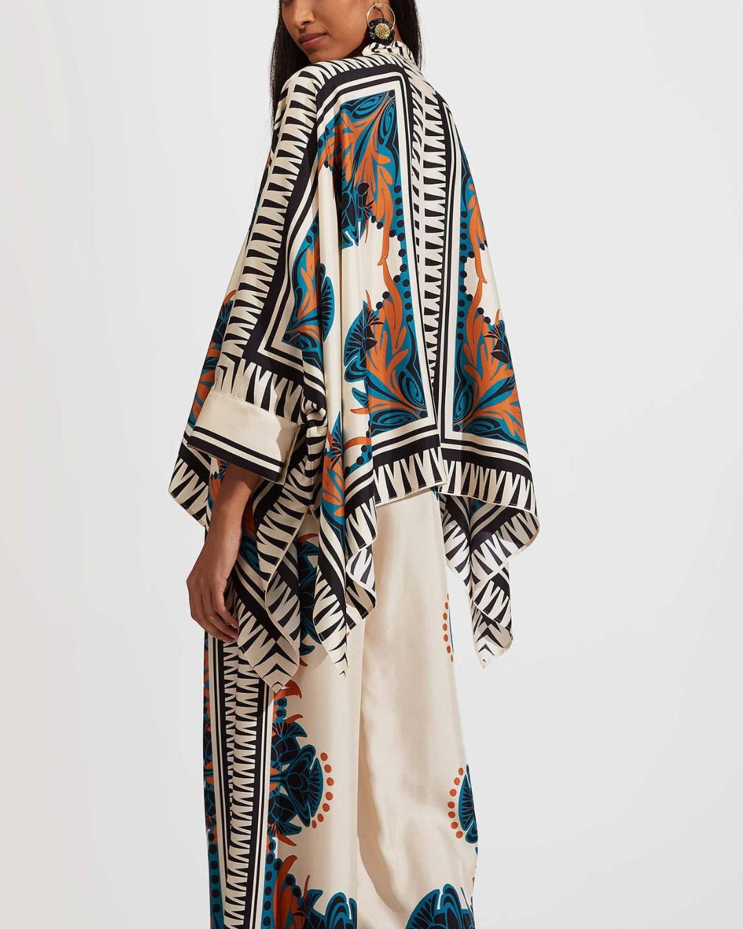 Vyla™ Ivory and Teal Printed Elegant Flowy Caftan Set