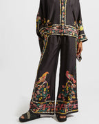 Vyla™ Borboni Placée Nero Twill Blouse Vintage Baroque Print Elegant Flowy Set