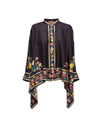 Vyla™ Borboni Placée Nero Twill Blouse Vintage Baroque Print Elegant Flowy Set