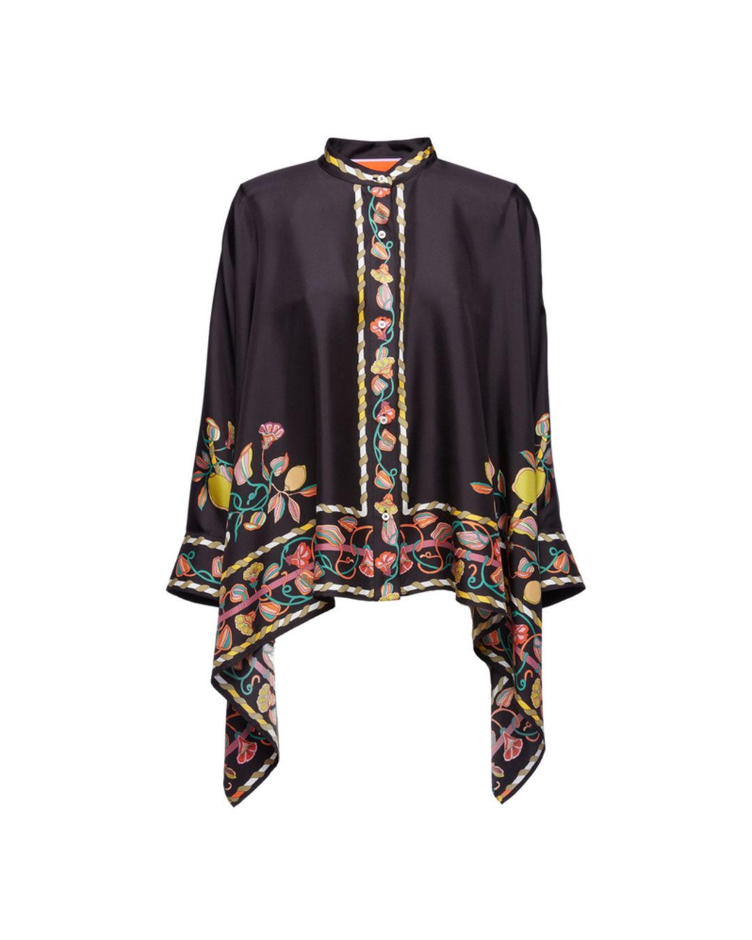 Vyla™ Borboni Placée Nero Twill Blouse Vintage Baroque Print Elegant Flowy Set