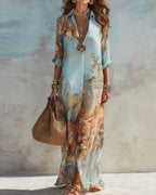 Vyla™ Baroque Style Floral Ocean Maxi Dress