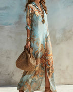 Vyla™ Baroque Style Floral Ocean Maxi Dress
