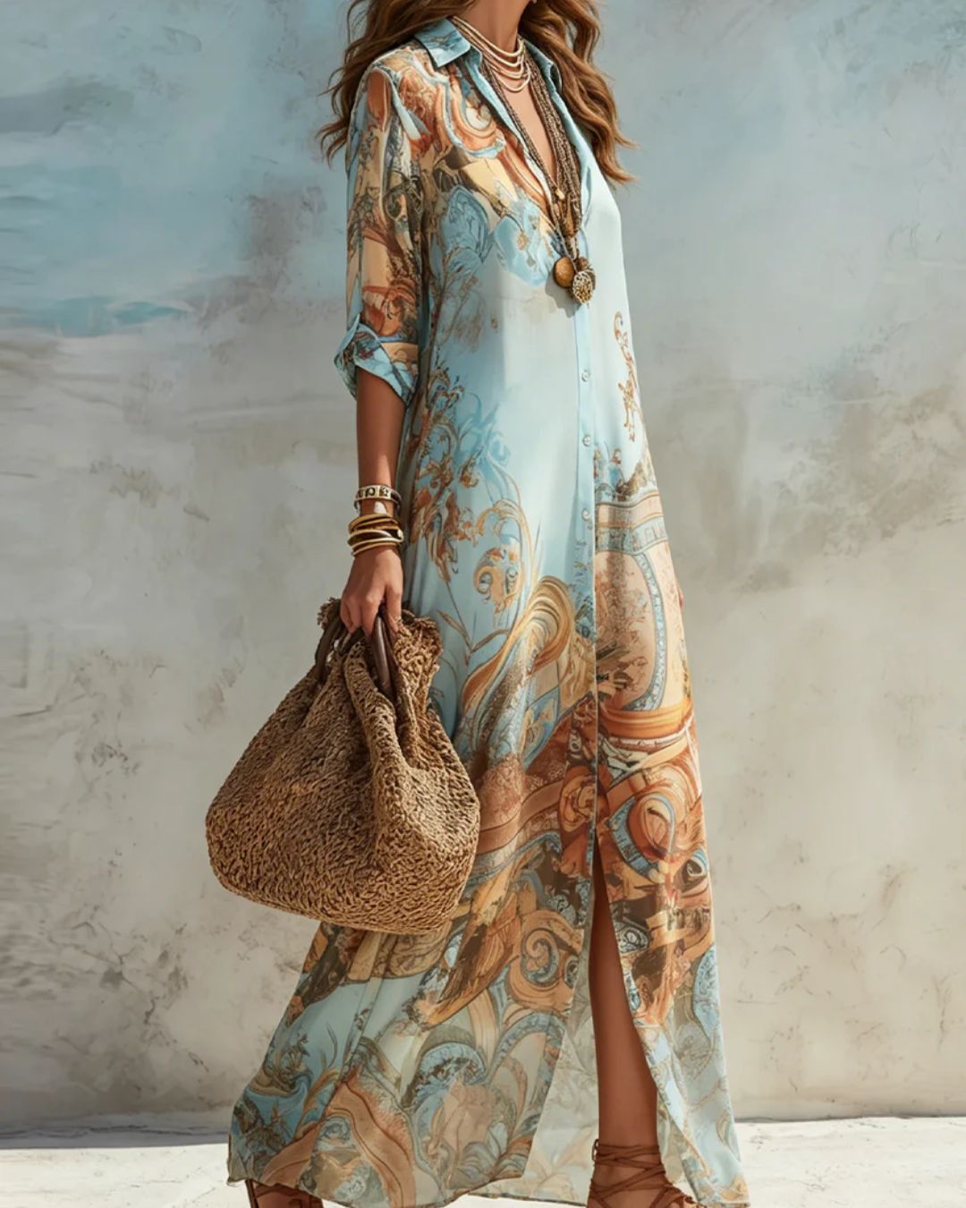 Vyla™ Baroque Style Floral Ocean Maxi Dress