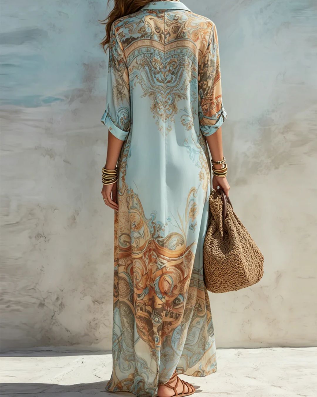 Vyla™ Baroque Style Floral Ocean Maxi Dress