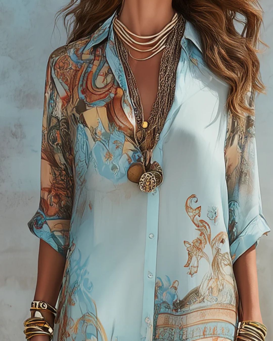 Vyla™ Baroque Style Floral Ocean Maxi Dress