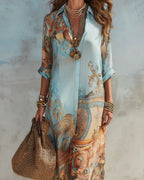 Vyla™ Baroque Style Floral Ocean Maxi Dress