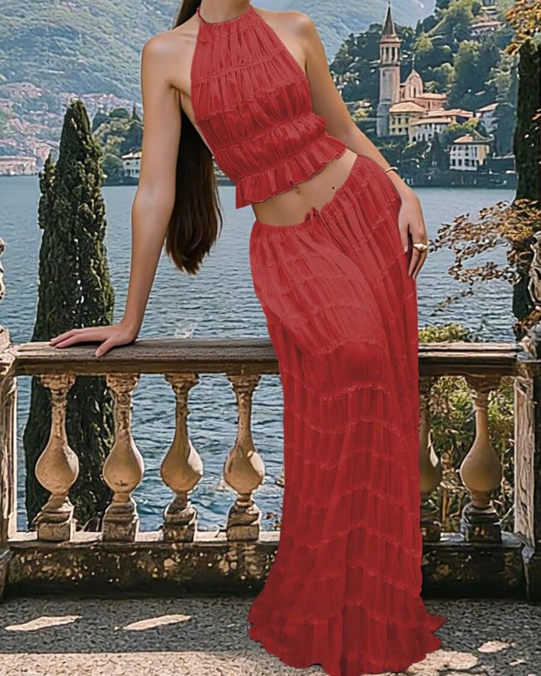 Vyla™ Romance Pleated Back Halter Tank Set