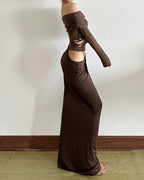 Vyla™ Elegant Long Sleeve Off Shoulder Ruched Sheer Mesh Dress