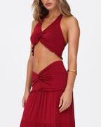 Vyla™ Plunge Halter Neck Crop Top & Ruched Skirt Two-piece Set