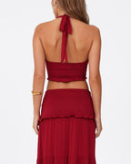 Vyla™ Plunge Halter Neck Crop Top & Ruched Skirt Two-piece Set