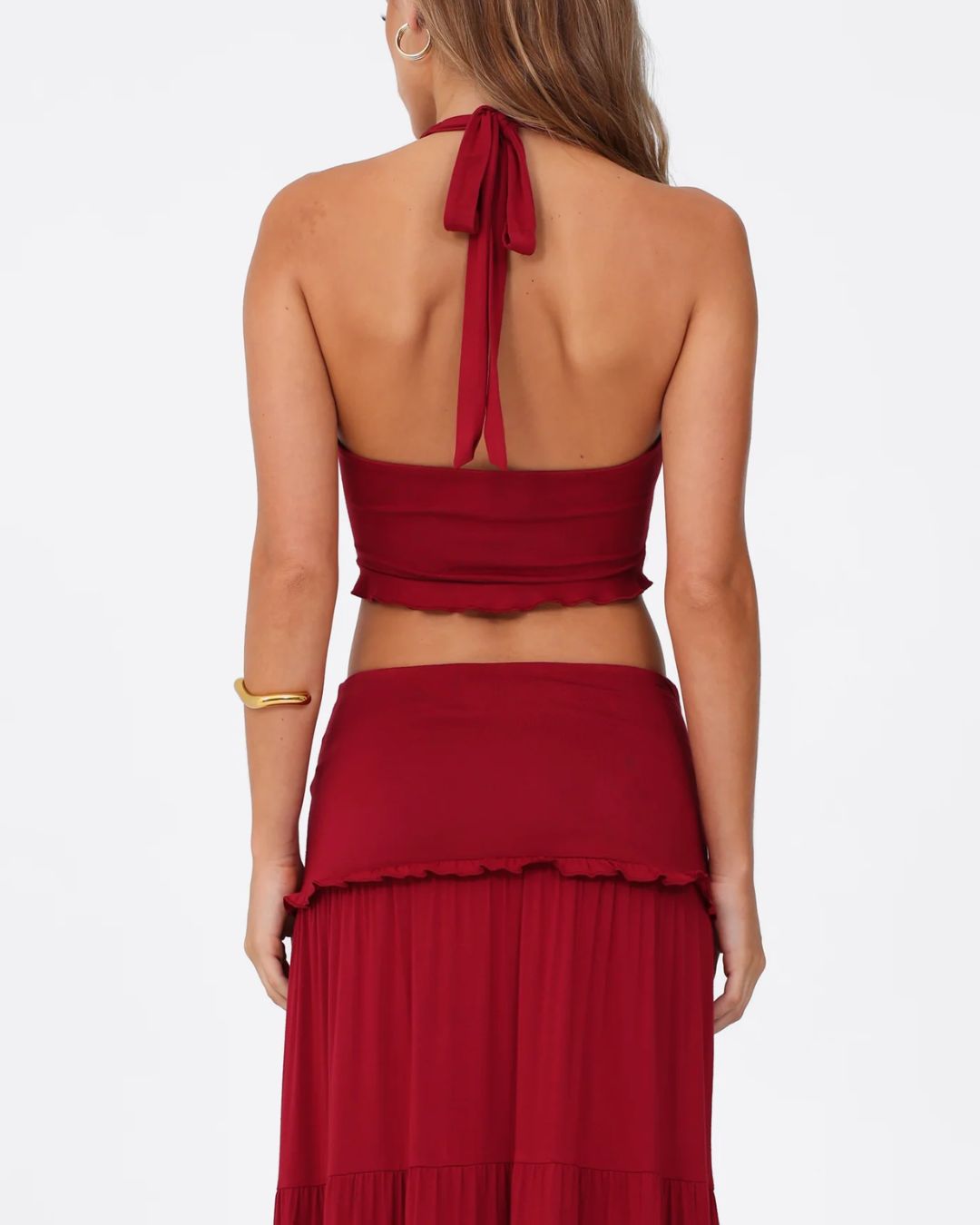 Vyla™ Plunge Halter Neck Crop Top & Ruched Skirt Two-piece Set