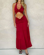 Vyla™ Plunge Halter Neck Crop Top & Ruched Skirt Two-piece Set