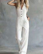 Vyla™ Sleeveless Shirt-Style Long Jumpsuit
