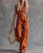 Vyla™ Sleeveless Shirt-Style Long Jumpsuit
