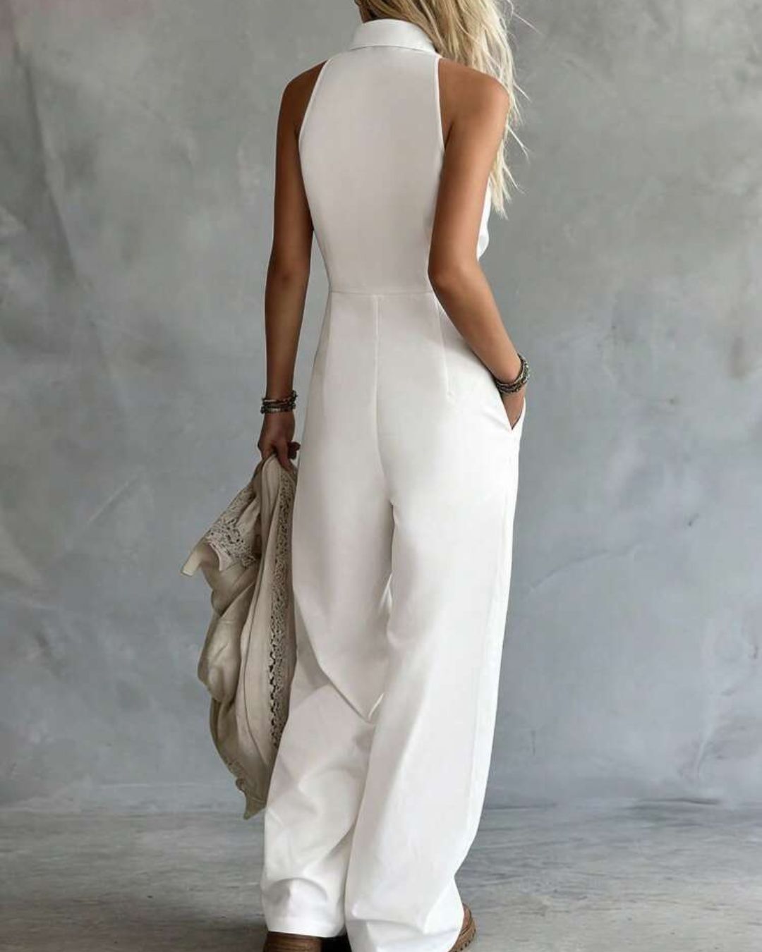 Vyla™ Sleeveless Shirt-Style Long Jumpsuit