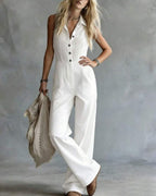 Vyla™ Sleeveless Shirt-Style Long Jumpsuit