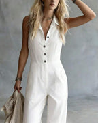 Vyla™ Sleeveless Shirt-Style Long Jumpsuit
