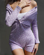 Vyla™ Heart Print Button Up Round Neckline Onesie