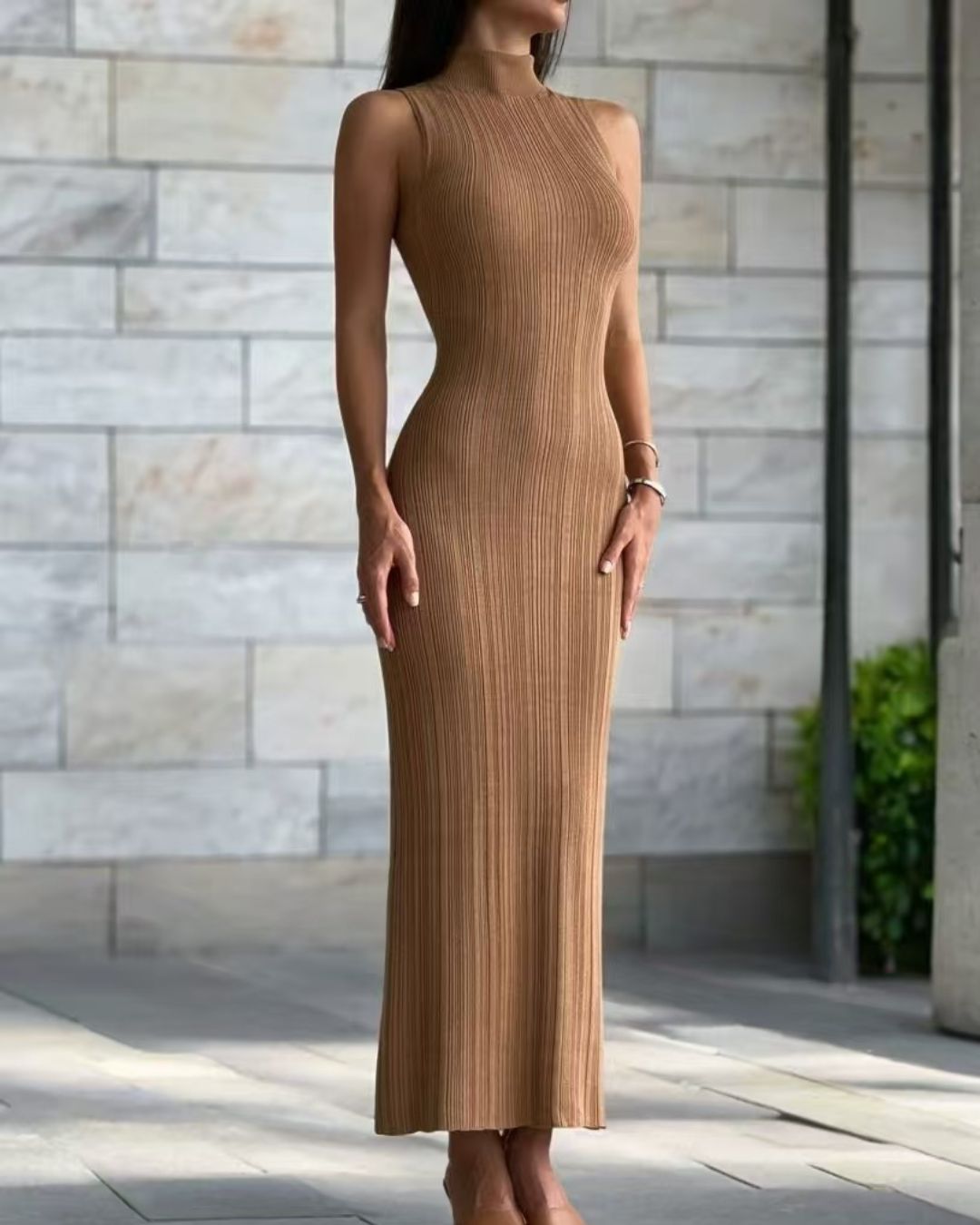 Vyla™ Knit Elegant Evening Dress Women High Waist Slim Sleeveless Bodycon Maxi