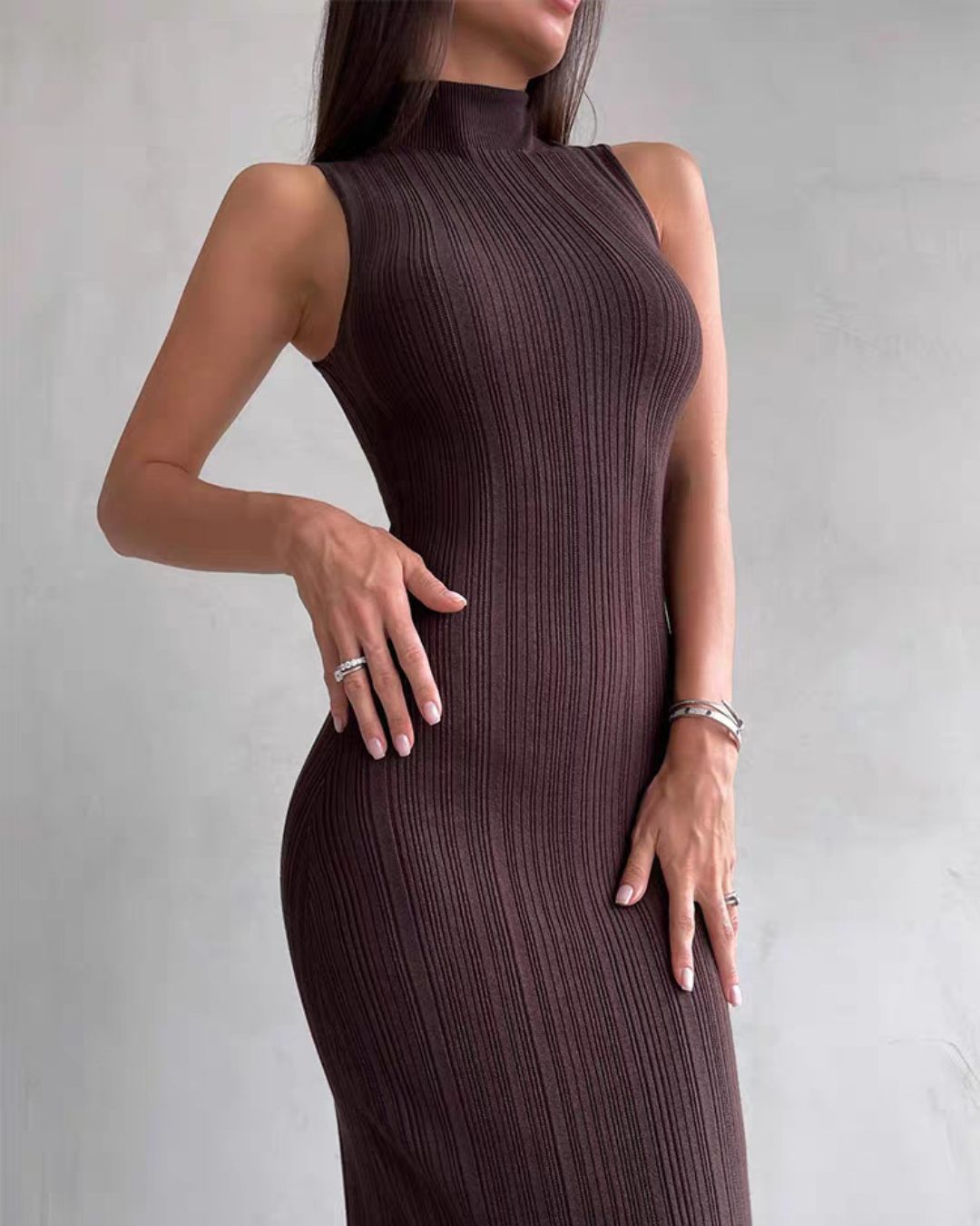 Vyla™ Knit Elegant Evening Dress Women High Waist Slim Sleeveless Bodycon Maxi