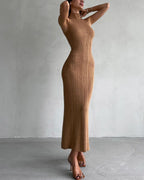 Vyla™ Knit Elegant Evening Dress Women High Waist Slim Sleeveless Bodycon Maxi