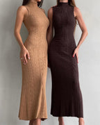 Vyla™ Knit Elegant Evening Dress Women High Waist Slim Sleeveless Bodycon Maxi