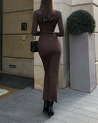Vyla™ Knit Elegant Evening Dress Women High Waist Slim Long Sleeves Bodycon Maxi