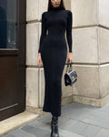 Vyla™ Knit Elegant Evening Dress Women High Waist Slim Long Sleeves Bodycon Maxi