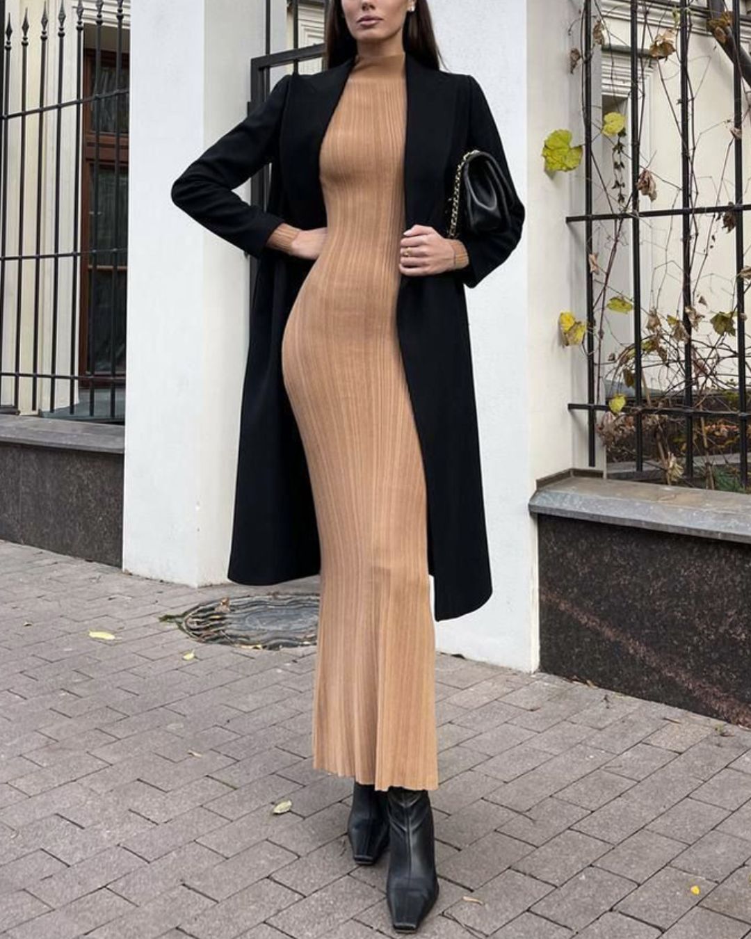Vyla™ Knit Elegant Evening Dress Women High Waist Slim Long Sleeves Bodycon Maxi