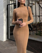 Vyla™ Knit Elegant Evening Dress Women High Waist Slim Long Sleeves Bodycon Maxi