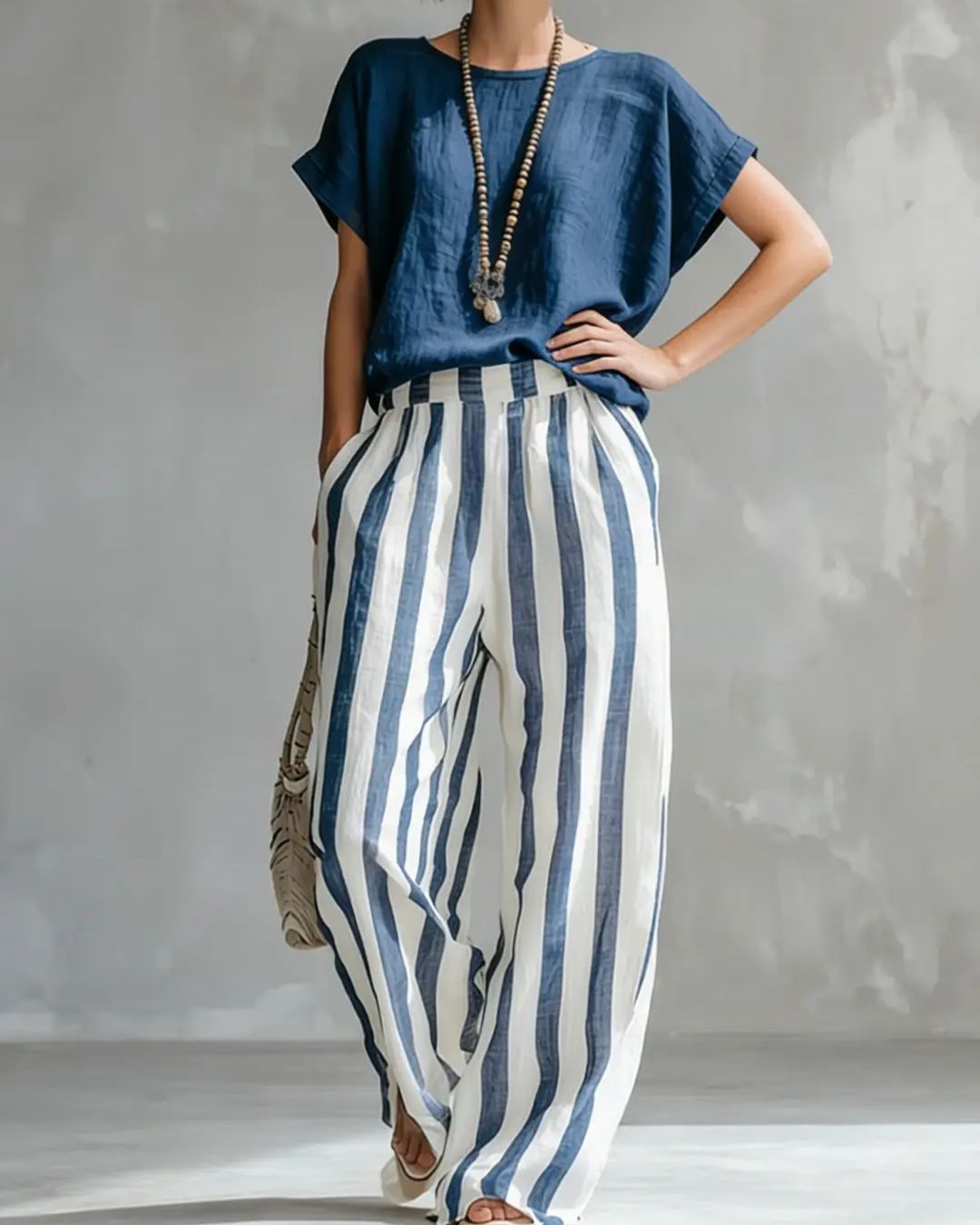 Vyla™ Cozy Loose-fit Striped Cotton-linen Two-piece Set