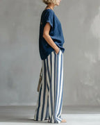 Vyla™ Cozy Loose-fit Striped Cotton-linen Two-piece Set