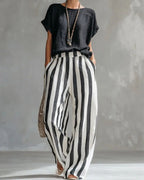 Vyla™ Cozy Loose-fit Striped Cotton-linen Two-piece Set