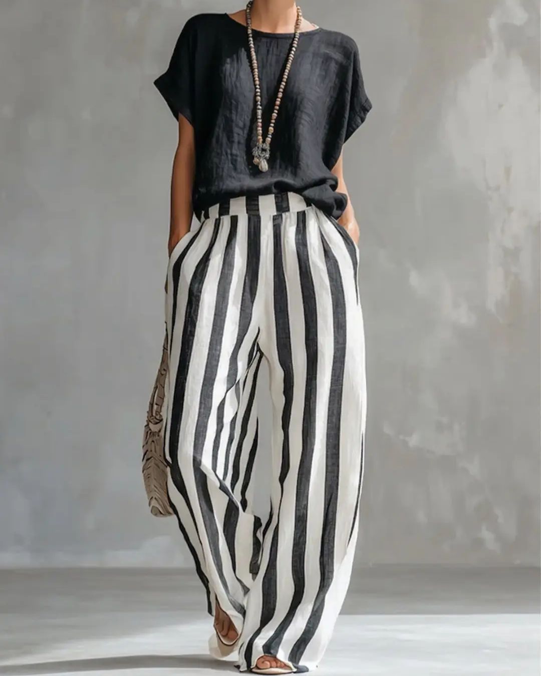 Vyla™ Cozy Loose-fit Striped Cotton-linen Two-piece Set