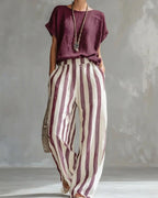 Vyla™ Cozy Loose-fit Striped Cotton-linen Two-piece Set
