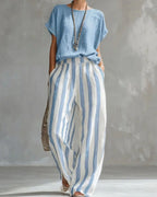 Vyla™ Cozy Loose-fit Striped Cotton-linen Two-piece Set
