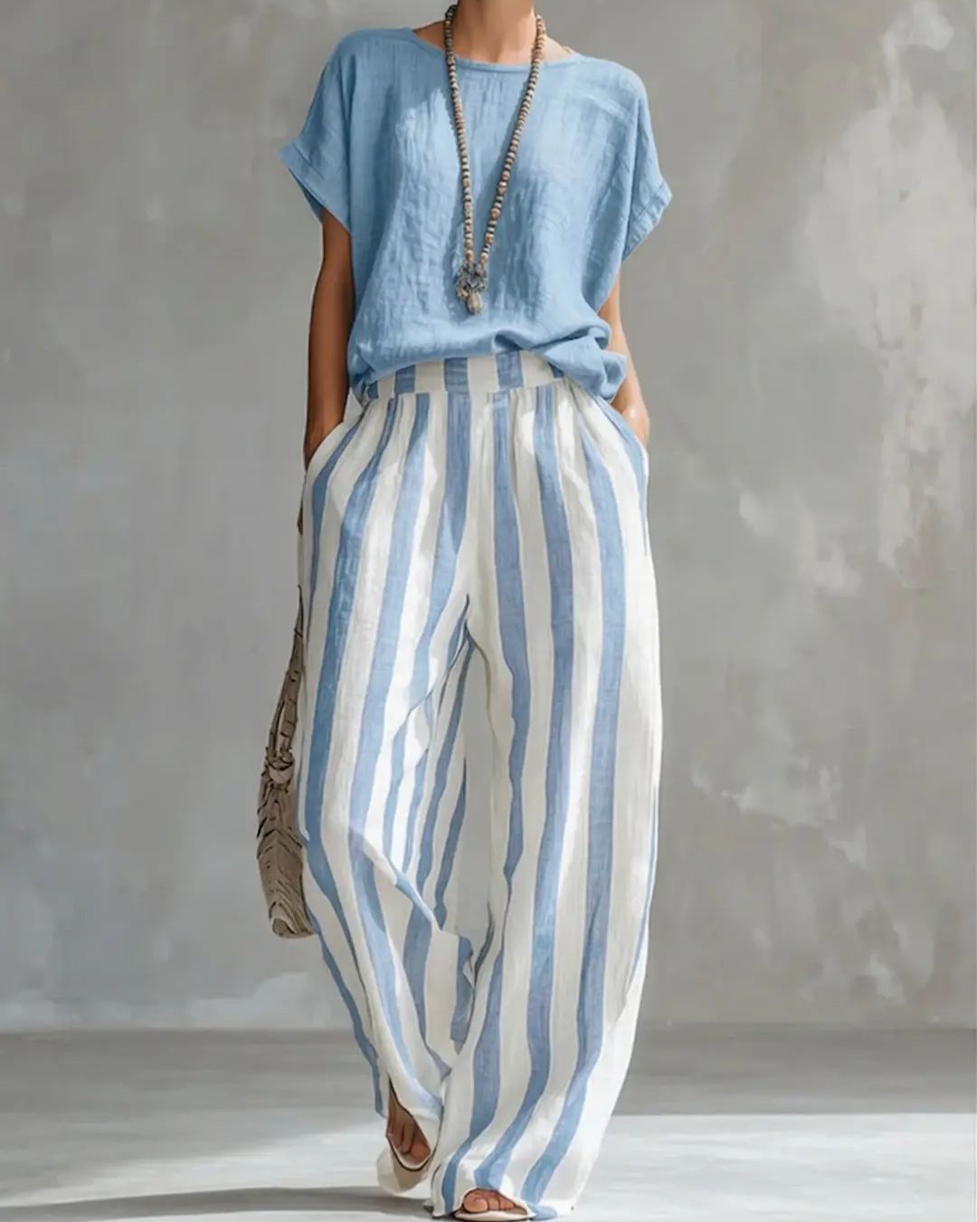 Vyla™ Cozy Loose-fit Striped Cotton-linen Two-piece Set
