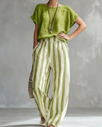 Vyla™ Cozy Loose-fit Striped Cotton-linen Two-piece Set