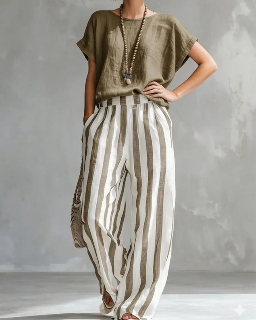 Vyla™ Cozy Loose-fit Striped Cotton-linen Two-piece Set