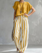 Vyla™ Cozy Loose-fit Striped Cotton-linen Two-piece Set