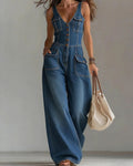 Vyla™ Washed Denim Loose-Fit Sleeveless Jumpsuit with Straps
