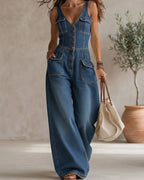 Vyla™ Washed Denim Loose-Fit Sleeveless Jumpsuit with Straps
