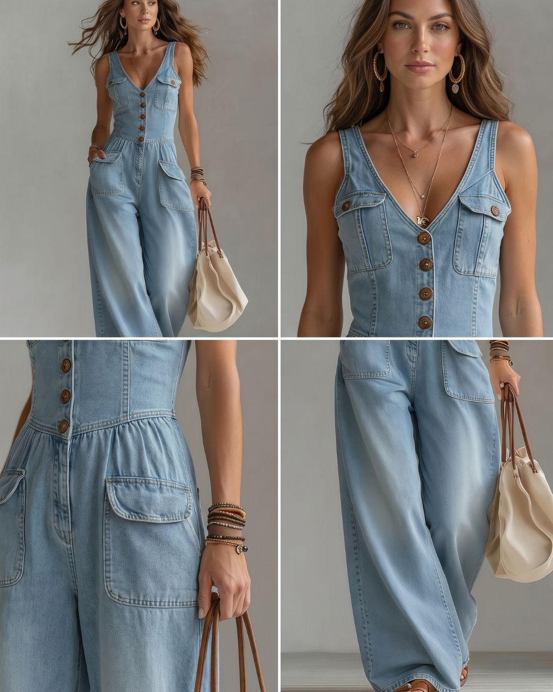 Vyla™ Washed Denim Loose-Fit Sleeveless Jumpsuit with Straps