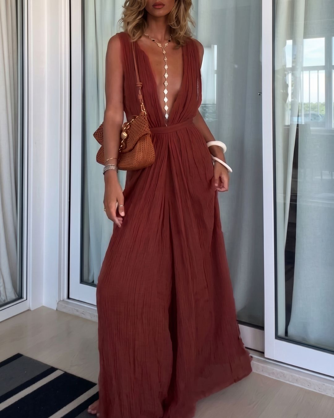 Vyla™ Vacation Style V-neck Lace-up Jumpsuit